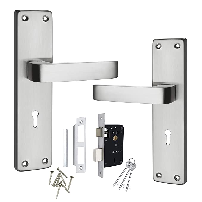 DECO 10005 Ky Mortise Door Handle Set with Lock Body | Stainless Steel Finish | 3 Key | 6 Lever Double Stage Lock for Door, Bathroom, Bedroom, Kitchen