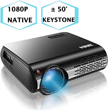 1080P Projector,XINDA 4000 Lux Native HD 1080P Projector with 327" Display,3D Home Theater Projector with 60000 Hours lamp.Built in 5W Speaker,Compatible with Fire TV Stick,PS4,HDMI,VGA,TF,AV and USB