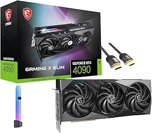 MSI Gaming X Slim GeForce RTX 4090 Graphics Card (PCIe 4.0, 24GB 384Bit GDRR6X, HDMI 2.1a, DP 1.4a, TRI FROZR 3), w/Anti-Sag RGB Holder, HDMI 2.1 Cable