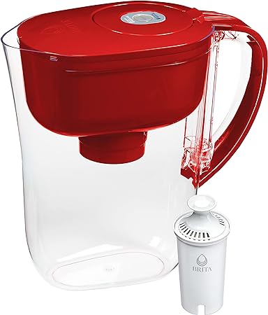 Brita Water Filter Pitcher for Tap and Drinking Water with 1 Standard Filter, Lasts 2 Months, 6-Cup Capacity, BPA Free, Red
