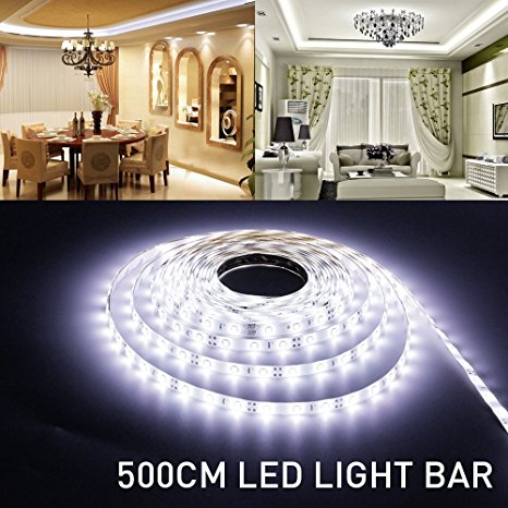 White LED Strip Light, MIHAZ Light Outdoor strips16.4ft 5M 300 LED 2835 3M Led Light Strip Waterproof Power White PCB Supply For Home and Kitchen Decoration