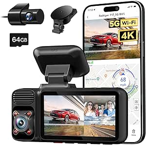 REDTIGER 4K 3 Channel Dash Cam with Suction Cup Mount