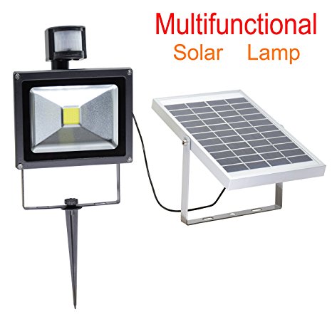 W-LITE 20W Super Bright Solar Motion Sensor Flood Lights outdoor, Intelligent Wall Lamp, Two Modes, 6000K, Cool White, 2200mA×4 Battery  , Waterproof Security Rechargeable Lamp, Aluminum