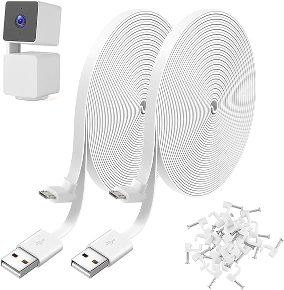 Uogw 2 Pack 16.4FT Power Cable Compatible with WYZE Cam Pan V3, USB to 90 Degree Micro USB Extension Charging Cable for WYZE Cam Pan V3,L-Shaped Flat Power Cord (White)