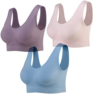 Lemef 3-Pack Seamless Sports Bra Wirefree Yoga Bra with Removable Pads for Women