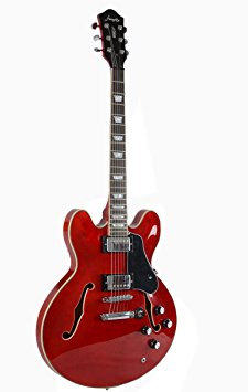 Full Size Hollow body Electric Guitar with Belt,Cable, and Picks (transparent red)