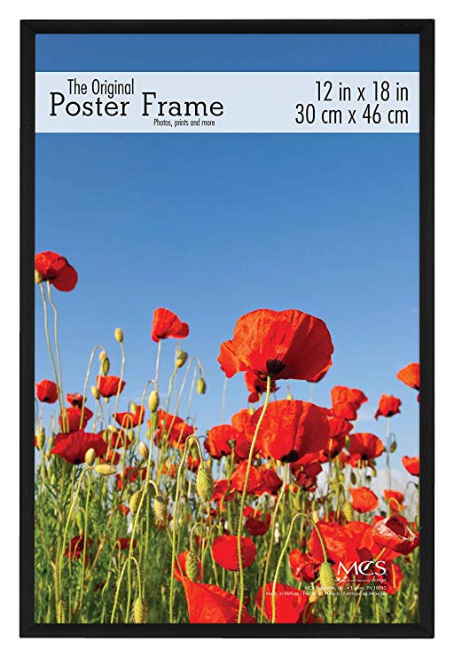Black plastic POSTER size frame with Corrugated Backing - 12x18
