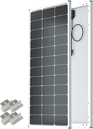 Renogy Solar Panel 100 Watt 12 Volt with Mounting Z Brackets High-Efficiency Monocrystalline PV Module Power Charger for RV Marine Rooftop Farm Battery and Other Off-Grid Applications