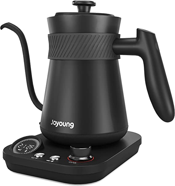 JOYOUNG electric gooseneck kettle with 0.8L capacity, precise temperature control with 1 ℉ stepping, 1200w high power fast boiling, craft coffee, tea, baby formula, black