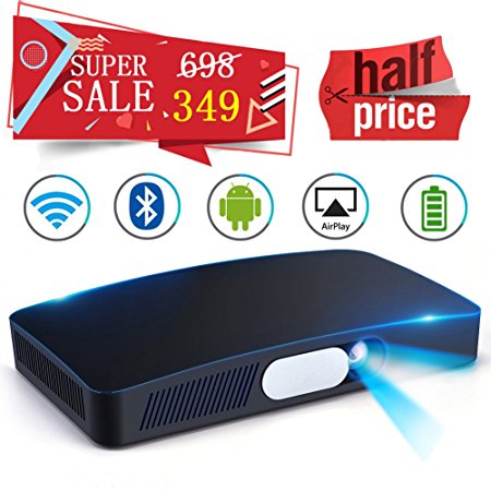 Mini Video Projector HD DLP Max200 Home Video Theater 3000 Lumens support 1080P Wireless WIFI Bluetooth Android System Game Office iPhone Multi-screen Sharing HDMI USB SD Card AV Black