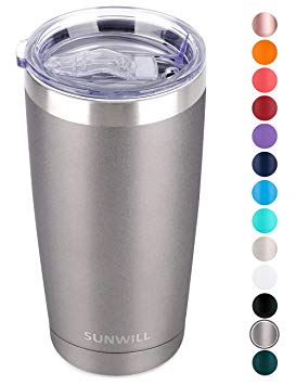 SUNWILL 20oz Tumbler with Lid, Stainless Steel Vacuum Insulated Double Wall Travel Tumbler, Durable Insulated Coffee Mug, Cool Grey, Thermal Cup with Splash Proof Sliding Lid