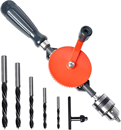 Hand Drill Akamino Powerful and Speedy Manual Hand Drill With Anti Slip Handle and S/S cast 5 Pieces Jaw Chucks for Wood Plastic Acrylic