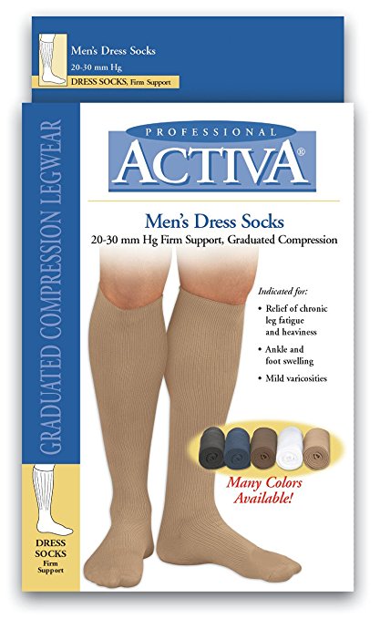 Activa 20-30 mmHg Men's Firm Support Dress Socks, White, Large