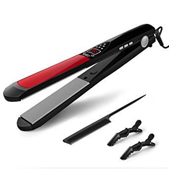 Professional Flat Iron Hair Straightener, Mamada Flat Hair Straightening Temperature Control Dual Voltage & Auto Shut Off with LCD, 1-Inch -- Black
