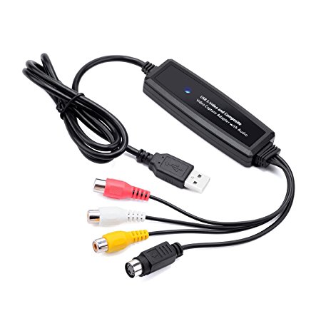 EAS Driver Free USB 2.0 Audio & Video Grabber Capture Card - VHS to DVD Converter for TV Setbox, VCR, VHS Tapes, Hi8