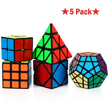 Dreampark Speed Cube Bundle [5 Pack] 2x2 3x3 Pyramid Megaminx Skewb Magic Cube Puzzle collection - Toys for Kids and Adults Black