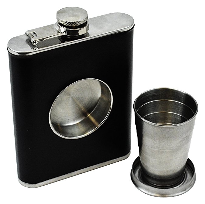Fairly Odd Novelties FON-10229-8oz Hip Flask With Built In Collapsible Shot Glass, Black