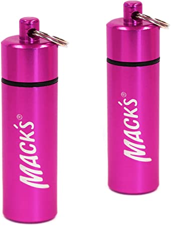 Mack’s Keychain Carrying Case, Aluminum, Waterproof Ear Plugs Holder – 2 Pack (Pink)