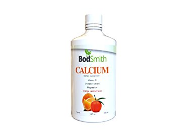Liquid Calcium & Magnesium Supplement by BodSmith 32oz Bottle sweet Vanilla Orange Flavor.