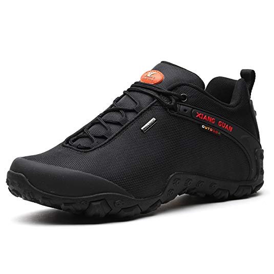 XIANG GUAN Men's Water Resistant Low-top Walking Trainers Hiking Shoes Trekking Shoes 81283 Black