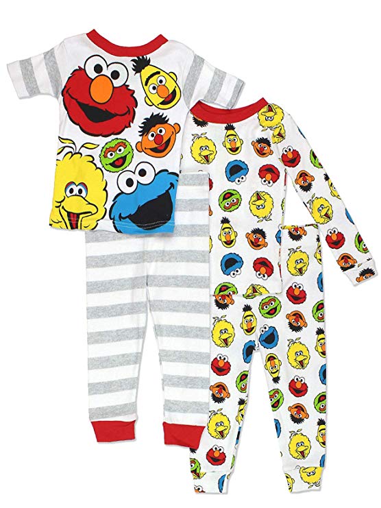 Sesame Street Gang Elmo Boys Girls 4 piece Cotton Pajamas Set (Baby/Toddler)