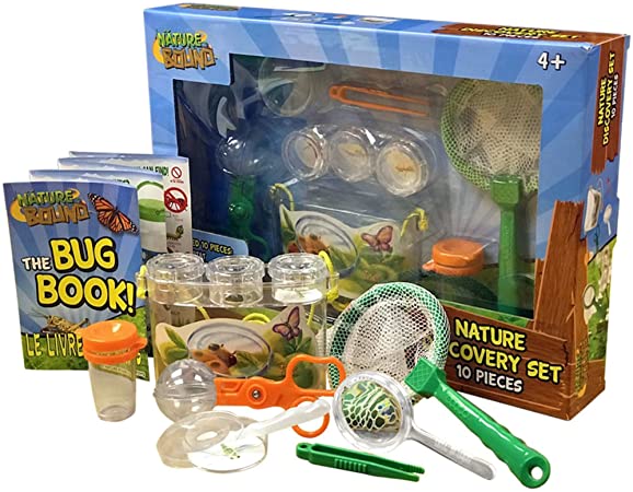 Nature Bound Bug Catcher Kit 6 Piece Nature Exploration Set with Habitat, Net, Book, Tweezers, Petri Dish, Bottle, and Magnifier Toy for Boys and Girls of All Ages Packaged in Gift Box (NB522)