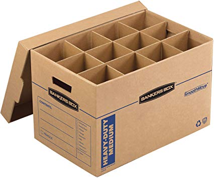 Bankers Box SmoothMove Heavy-Duty Dish and Glass Moving Kit, 1 Box, Box Dividers, Cushion Foam, 12 x 12.25 x 18.5 Inches, 1 Pack (7710302)