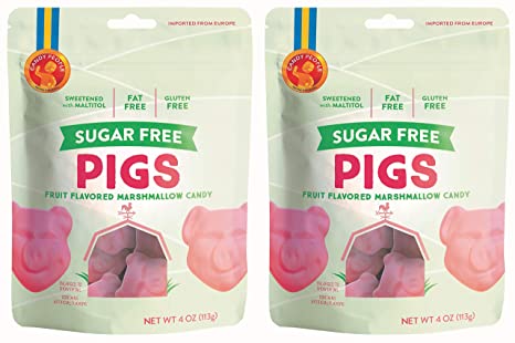 Candy People Sugar-Free Swedish Pigs Strawberry Flavored Marshmallow Candy 4 Ounce – Fat-Free and Gluten-Free (Pack of 2)