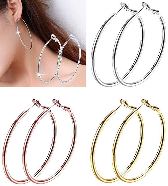 AMBESTEE Women Hoop Earrings 3 Pairs, 2" Fashion Hoops for Girls Stainless Steel Huggie Round Circle Hoop Earrings