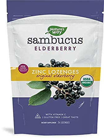 Natures Way Sambucus Organic Zinc Lozenges with Elderberry and Vitamin C, 24 Count, 3 pack