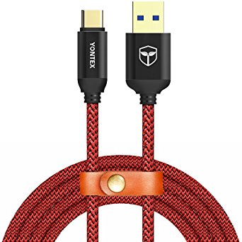 3.3ft USB C Cable Type C to USB A 3.0 Braided Nylon Charging Cable with Gold-plated Connectors and Real Leather Cable Tie for MacBook Pro, Google Pixel, OnePlus 3, LG G5, etc by YONTEX (1 Pack)