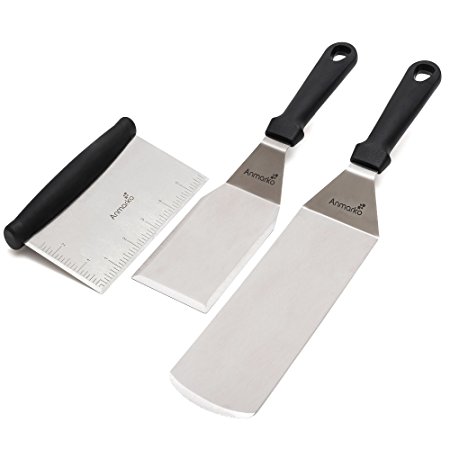 Professional Spatula Set - Stainless Steel Pancake Flipper and Griddle Turner and Scraper Chopper - Great for Griddle BBQ Grill and Flat Top Cooking - Commercial Quality