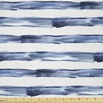 Ambesonne Harbour Stripe Fabric by The Yard, Watercolor Style Paintbrush Stripes Sea Marine Life Lines Image, Microfiber Fabric for Arts and Crafts Textiles & Decor, 1 Yard, Night Blue