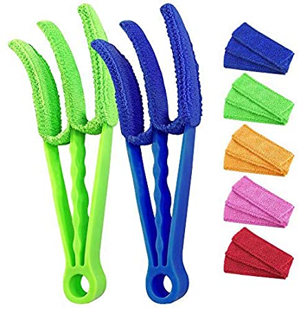 Window Blind Cleaner Tools: 2Pack Cleaner Duster Brush with 5 Microfiber Sleeves for Window Shutters Blind Air Conditioner Groove Gap Dust