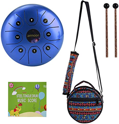 ammoon Steel Tongue Drum Percussion Instrument 8 Notes 5.5 inches with Mallets Carry Bag