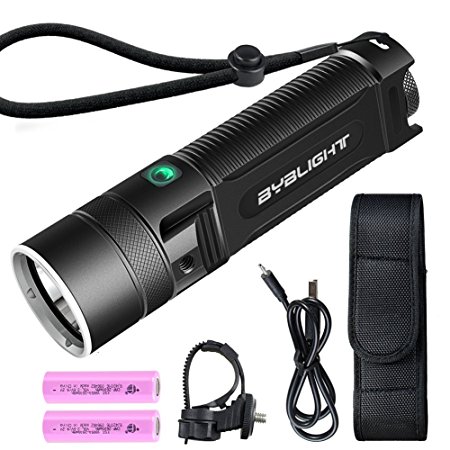 BYBLIGHT F13 1000Lm CREE LED Torch, USB Rechargeable, 4-Mode, IP67 Waterproof Tactical Flashlight Torch with Holster， 2x 2600mAh 18650 Battery For Biking, Camping, Hiking and Emergency Use