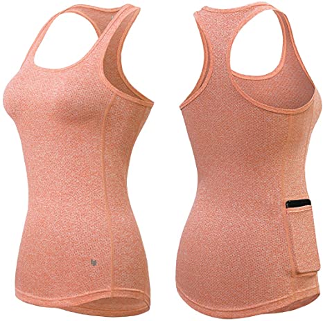 ODODOS Workout Tank Tops for Women, Strappy Athletic Tanks with Side Pocket, Exercise Gym Yoga Shirts