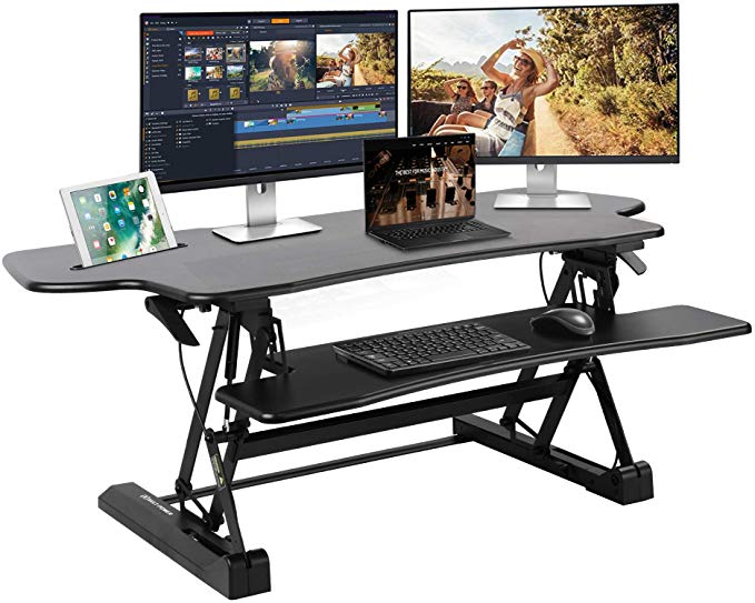 AVLT-Power 47" Gas Spring Standing Desk Converter - 19.3" Height Adjustable Sit Stand Desk Workstation - Wide Surface Space Tabletop Fits Triple Monitors and Laptops - Full-Sized Keyboard Mouse Tray