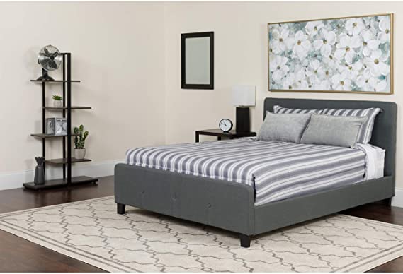 Flash Furniture Tribeca King Size Tufted Upholstered Platform Bed in Dark Gray Fabric