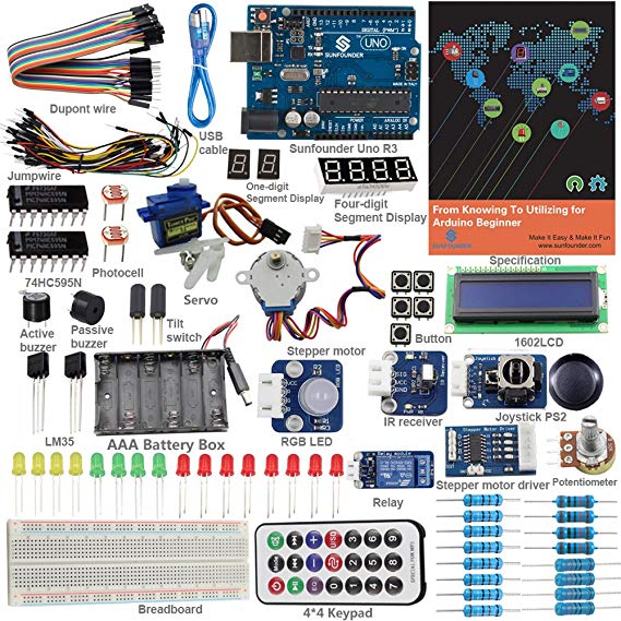 SunFounder Starter Kit from Knowing to Utilizing for Arduino Uno R3 Mega Nano Circuit Board Jumper Wires Sensors Breadboard Electronics V2.0