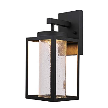 Globe Electric Capulet LED Integrated Outdoor Indoor Wall Sconce, Black, Clear Bubble Glass Center Column, Dimmable, 12W, 1150 Lumens 44359