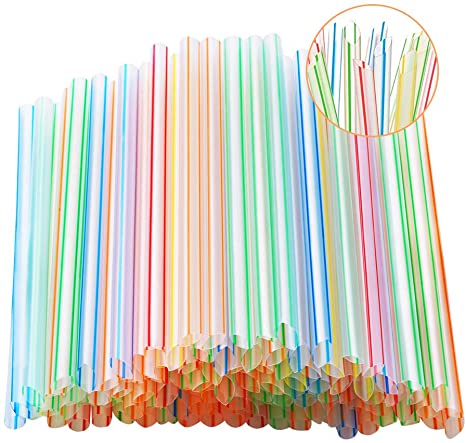 100 Pcs Wide Fat Boba Milkshake Plastic Straws,Disposable Striped Jumbo Smoothie Pointed Straws.(0.39''diameter and 8.2"long)