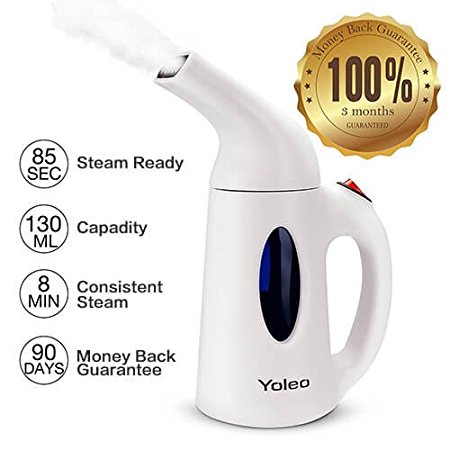 Yoleo Garment Steamer, 130ML Fabric Steamer, Handled Portable Steamer, Fast Heat-up Powerful Travel Garment Clothes Steamer with High Capacity for Home and Travel, Heat Resistant Gloves Included
