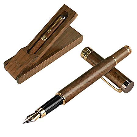 HENZIN Fountain Pen Wooden Ink Pen Handcrafted Walnut with Ink Refill Converter and Gift Box Vintage Drawing Writing Journal Calligraphy Pens For Refillable Ink Cartridges Gift For Women Men