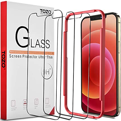 TOZO Compatible for iPhone 12 and Compatible for iPhone 12 Pro Screen Protector 3 Pack Premium Tempered Glass 0.26mm 9H Hardness 2.5D Film Easy 6.1 inch