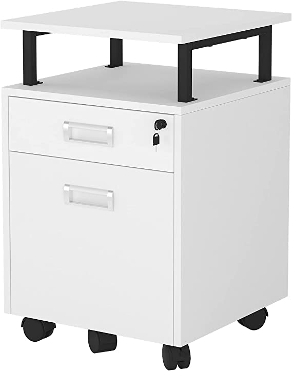 TOPSKY 2 Drawers Wood Mobile File Cabinet with Shelf for A4/Letter Size File Fully Assembled Except Shelf/Casters (White)