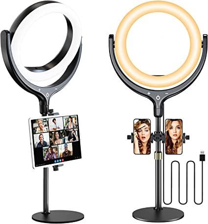 Ring Light with Stand and Phone Ipad Holder for Computer, 10.5'' Desk Video Conference Lighting for Zoom Meetings, Laptop Ring Light for Live Streaming, Makeup, Video Calls, Vlog, YouTube, TikTok