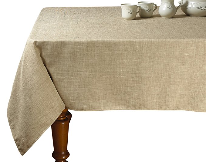 Violet Linen Euro Linen Vintage Design Tablecloth, 68" x 108", Oatmeal