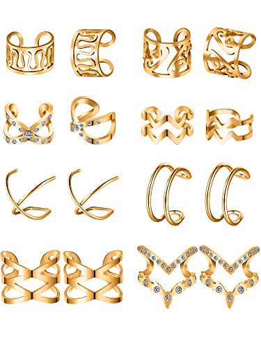 8 Pairs Stainless Steel Ear Cuff Non Piercing Clip on Cartilage Earrings for Men Women, 8 Various Styles
