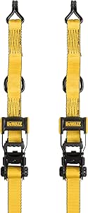 DEWALT DXBC50002 Black/Yellow 1.5" x 16' Ratchet Tie Down Straps - Heavy-Duty Cargo Hauling (5000 lb Break Strength), 2 Pack